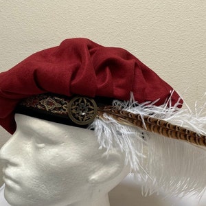New adult Renaissance Medieval Tudor Elizabethan burgundy suede muffin floppy poet hat costume cosplay
