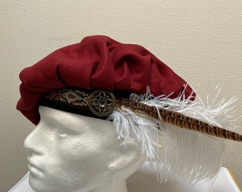 New adult Renaissance Medieval Tudor Elizabethan burgundy suede muffin floppy poet hat costume cosplay