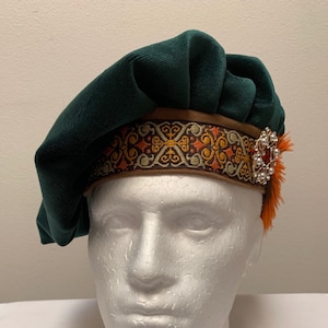 New Renaissance Medieval Elizabethan Scottish Irish Keltic green suede Cosplay poet pirate muffin colonial floppy hat costume Cosplay