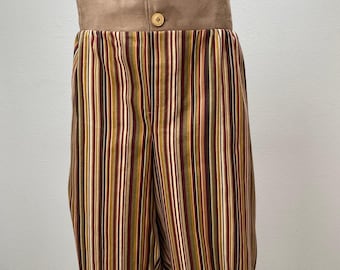 New men's Renaissance Medieval Elizabethan Revolutionary buccaneer colonial brown stripe pirate pants breeches slops costume Cosplay