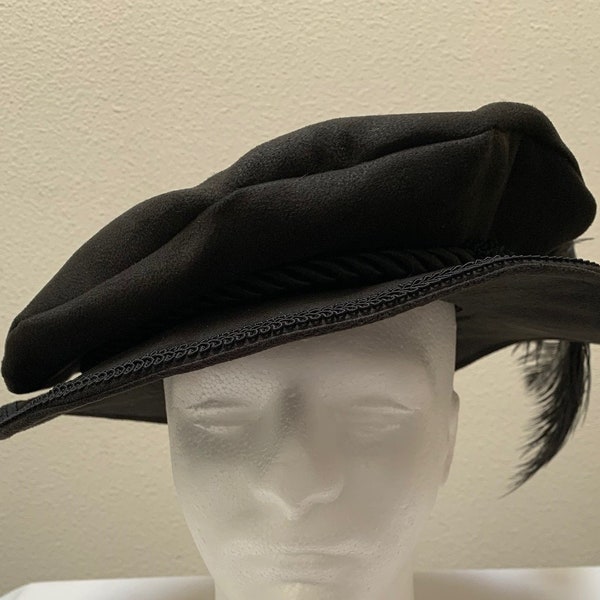 New Black suede Renaissance Medieval Tudor Elizabethan brim Floppy Muffin poet colonial Hat Cap Costume cosplay