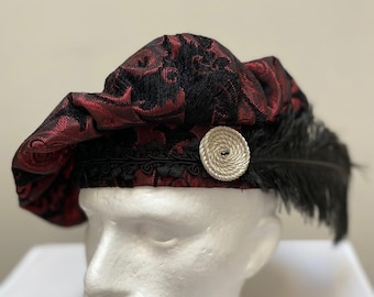 New adult Renaissance Medieval Elizabethan Victorian Revolutionary peasant colonial red and black floppy poet muffin hat cap costume Cosplay
