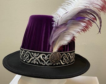 New Renaissance Medieval Victorian colonial men's purple velvet tall hat cap costume.  Size large X large.