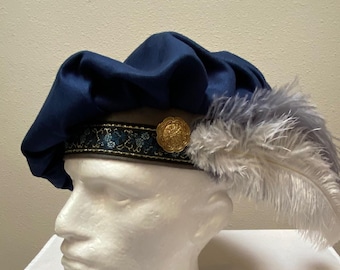Novo traje de cosplay para adultos com chapéu azul flexível de poeta, inspirado no Renascimento Medieval Tudor e na era Elisabetana.