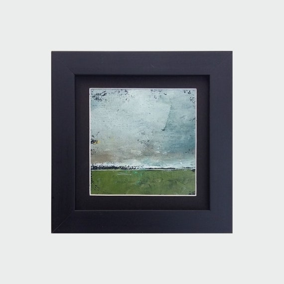 Original Abstract Oil Painting - 10x10 painting (10x10 cm - app. 4x4 inch) with 13x13 cm black wooden frame