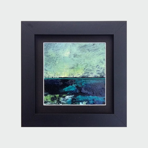 Original Abstract Oil Painting - 10x10 painting (10x10 cm - app. 4x4 inch) with 13x13 cm black wooden frame