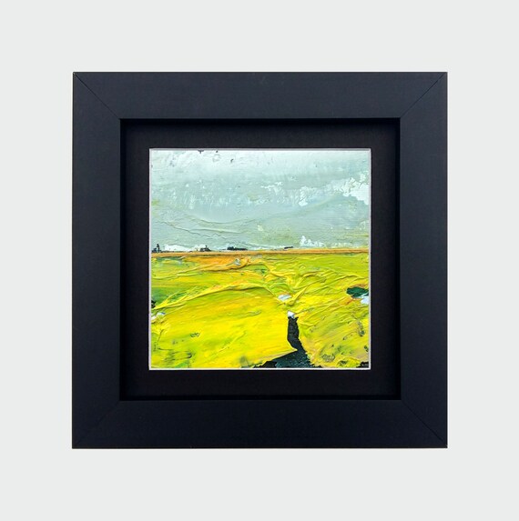 Original Abstract Oil Painting - 10x10 painting (10x10 cm - app. 4x4 inch) with 13x13 cm black wooden frame