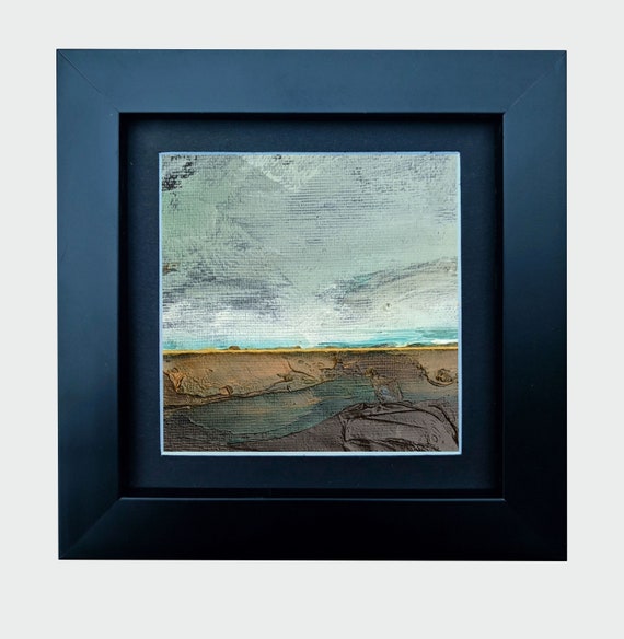 Original Abstract Oil Painting - 10x10 painting (10x10 cm -  4x4 inch) with 13x13 cm black wooden frame