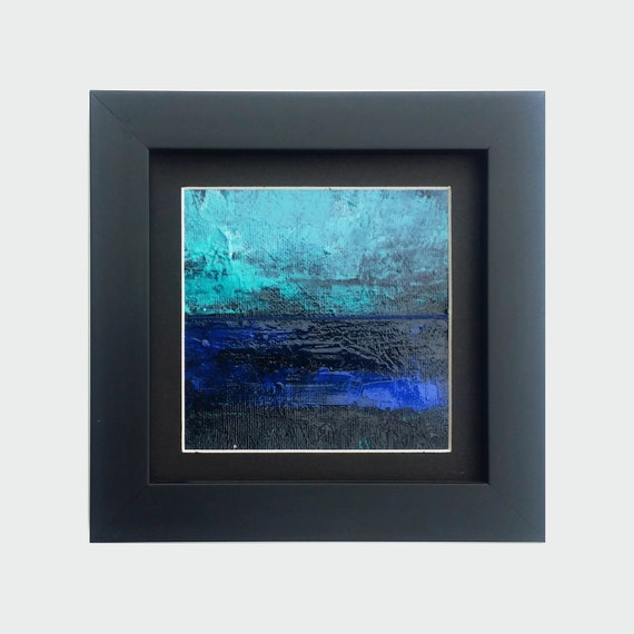 Original Abstract Oil Painting - 10x10 painting (10x10 cm - app. 4x4 inch) with 13x13 cm black wooden frame