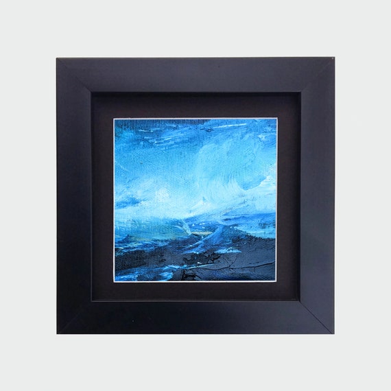 Original Abstract Oil Painting - 10x10 painting (10x10 cm - app. 4x4 inch) with 13x13 cm black wooden frame