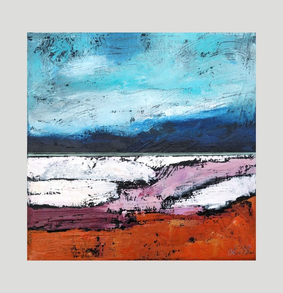 Original Abstract Oil Painting - 25x25 painting (25x25 cm - 10x10 inch) Oil on canvas combined with artistic textile