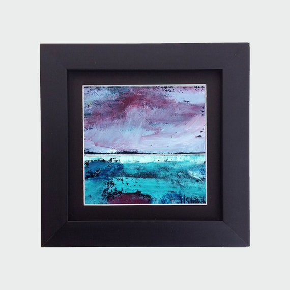Original Abstract Oil Painting - 10x10 painting (10x10 cm - app. 4x4 inch) with 13x13 cm black wooden frame