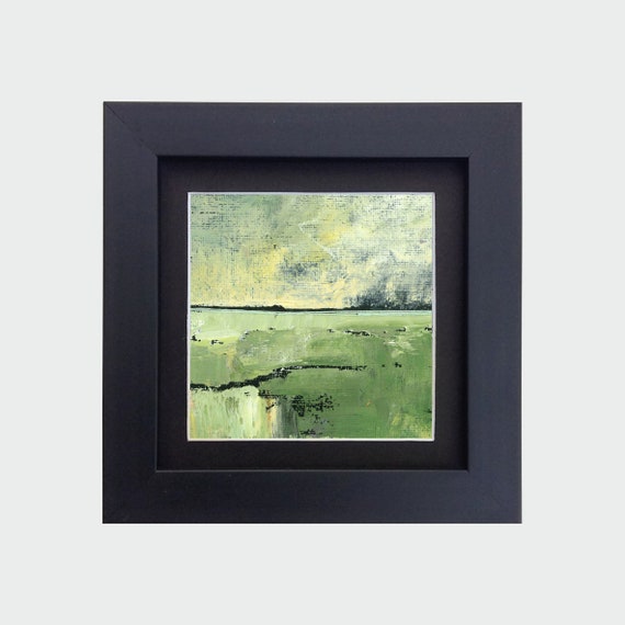 Original Abstract Oil Painting - 10x10 painting (10x10 cm -  4x4 inch) with 13x13 cm black wooden frame