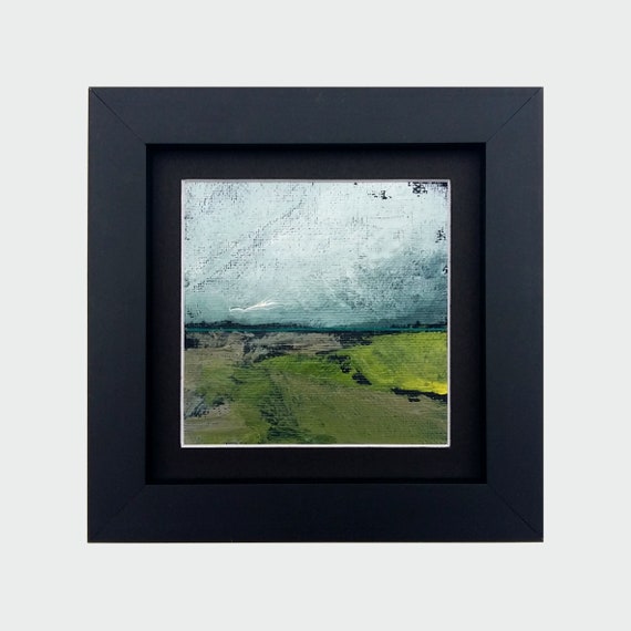 Original Abstract Oil Painting - 10x10 painting (10x10 cm - app. 4x4 inch) with 13x13 cm black wooden frame