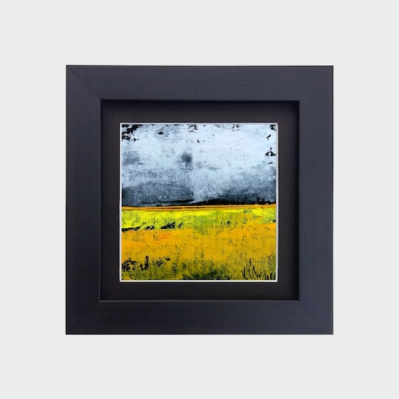 Original Abstract Oil Painting - 10x10 painting (10x10 cm -  4x4 inch) with 13x13 cm black wooden frame