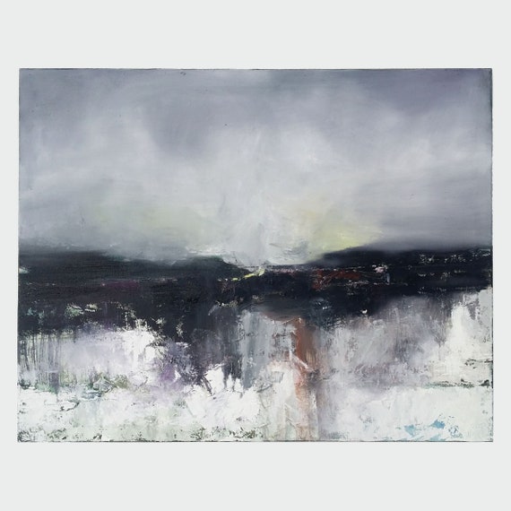 Original Abstract Oil Painting landscape on canvas 92x73 cm ( 92x73 cm - 36x29 inch ) white large canvas