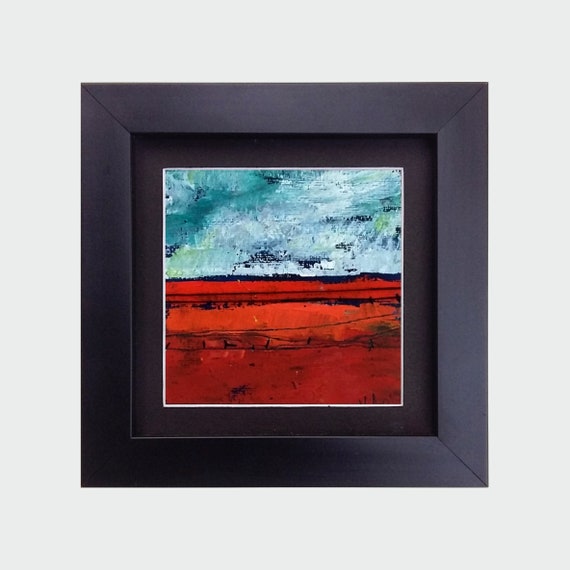 Original Abstract Oil Painting - 10x10 painting (10x10 cm - 4x4 inch) with 13x13 cm black wooden frame