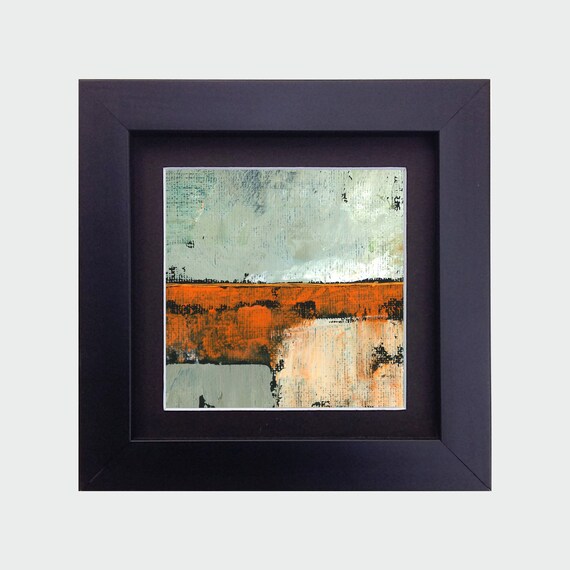 Original Abstract Oil Painting - 10x10 painting (10x10 cm -  4x4 inch) with 13x13 cm black wooden frame