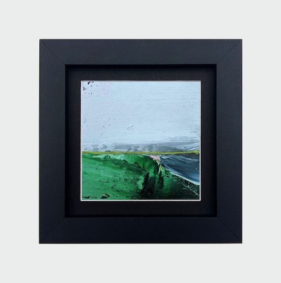 Original Abstract Oil Painting - 10x10 painting (10x10 cm - 4x4 inch) with 13x13 cm black wooden frame