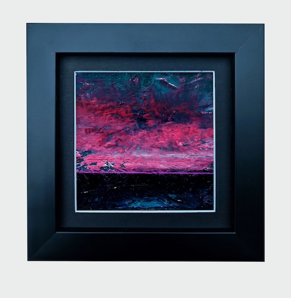 Original Abstract Oil Painting - 10x10 painting (10x10 cm - app. 4x4 inch) with 13x13 cm black wooden frame