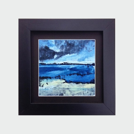 Original Abstract Oil Painting - 10x10 painting (10x10 cm -  4x4 inch) with 13x13 cm black wooden frame