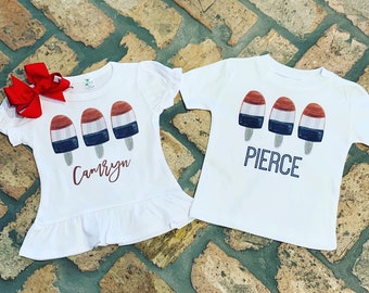 Personalized 4th of July Kids Shirt-Memorial Day Kids Shirt-Patriotic Kids Shirt-Red, White & Blue Kids Shirt-Popsicle Shirt