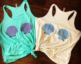 Mermaid Shell Tank, Mermaid Tank Top, Muscle Tee, Women’s Muscle Tank, beach tank, Summer shirt, gym tank top, shell tank top, women’s tops