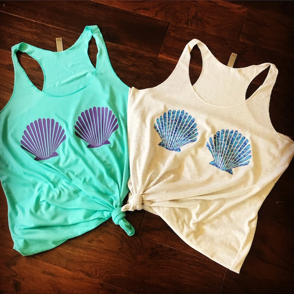 Mermaid Shell Tank, Mermaid Tank Top, Muscle Tee, Women's Muscle Tank, beach tank, Summer shirt, gym tank top, shell tank top, womens tops