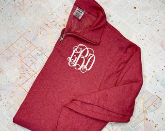 Quarter Zip Monogrammed Sweatshirt, 1/4 Zip Monogram Pullover Sweater, Gift for Her