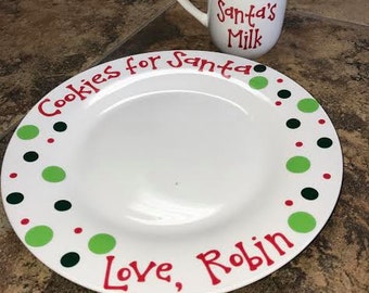 Cookies for Santa Plate ~ Milk for Santa Mug ~ Christmas ~ Santa Claus Set ~ Personalized ~ Monogrammed ~ Monogram