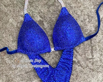 Blue Competition Bikini Set - Rhinestone Fitness - NPC - IFBB - WBFF - Figure Competition Suit - Posing Suit - Sw Bodybuilding