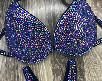 Competitie Bikini Set - Strass Fitness - IFBB - WBFF - Fluweel Figuur Competitie Pak - Poseerpak - Strass Bikini Set