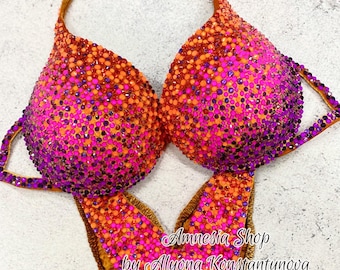 Neon Fitness Bikini - Competition Bikini Set - Rhinestone Fitness - Figure Suit - IFBB - WBFF - Posing Suit - Wellness Bikini