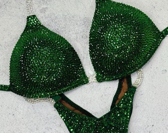 Green Apple wedstrijdset - Rhinestone Fitness - NPC - IFBB - WBFF - Figuurwedstrijdpak - Poseerpak - SW Bodybuilding