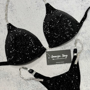 Black Competition Bikini Set - Rhinestone Fitness - NPC - IFBB - WBFF - Figure Competition Suit - Posing Suit - Sw Bodybuilding