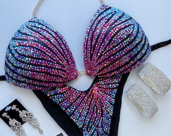 Competition Set - Rhinestone Fitness - NPC - IFBB - WBFF - Figure Competition Suit - Posing Suit - Sw Bodybuilding Suit - Posing Bikini