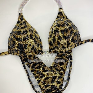 Leopard Finess Bikini - Competition Bikini Set - Figure Fitness - NPC - Velvet Figure Competition Suit - Posing Suit - Wellness Bikini