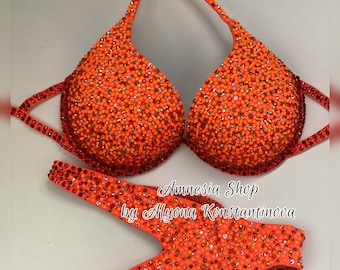 Neon Orange Fitness Bikini, Competition Set, Bikini Suit, Competition Bikini, Sexy Costume, Preciosa Fitness Competition Bikini, Figure Set