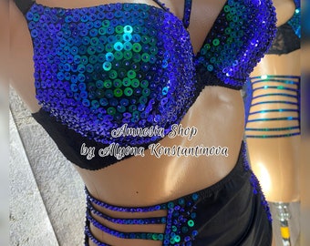 Pailletten sexy set, glitters en lichte paillettenset, festivalkleding, danskleding, glitterbeha en slipje, glitterbeha-reekslingerie