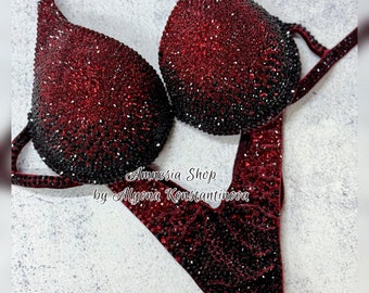 Burgundy Competition Bikini Set - Rhinestone Fitness - NPC - IFBB - WBFF - Posing Suit - Sw Rhinestones Bodybuilding - Figure Bikini