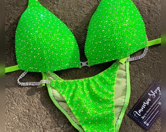Neon Light Green Competition Bikini, Competition Set, Figure Bikini, Posing Competition Bikini, Wellness Competition Bikini, NPC, IFBB, WBFF