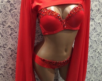 Exotic Costume, Rave Wear, Sexy Dance Wear, Exotic Sleeves, Red Costume, Pole Dance, Festival Clothing, Stripper Clothing, Rave Clothing