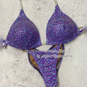 Lavander Competition Bikini Set - Rhinestone Fitness - NPC bikini suit - IFBB - Figure Competition Suit - Posing Suit - SW Bodybuilding