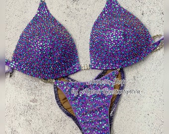 Lavander Competition Bikini Set - Rhinestone Fitness - NPC bikini suit - IFBB - Figure Competition Suit - Posing Suit - SW Bodybuilding