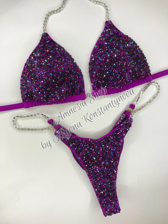 Competition physiqueFigure posing suit purple glass  Hologram brand new never worn