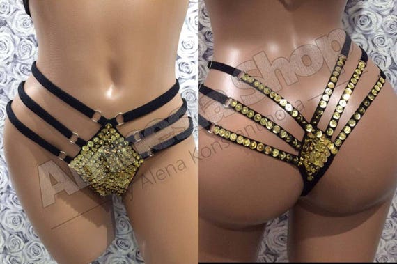 Rhinestone brazilian bikini bottoms - Woman