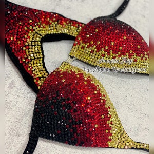 Gold Competition Set - Rhinestone Fitness - NPC - IFBB - WBFF - Figure Competition Suit - Posing Suit - Sw Bodybuilding