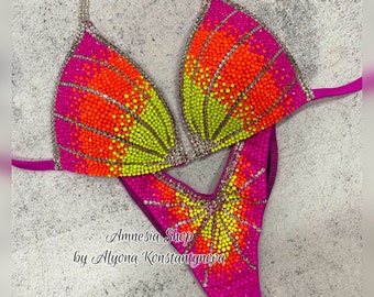 Neon Multi-Color Competition Bikini, Competition Set, Figure Bikini, Posing Competition Bikini, Wellness Competition Bikini, NPC, IFBB, WBFF