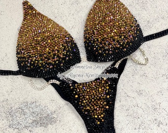 Black Gold Competition Bikini Suit, Competition Set, Figure Bikini, Posing Competition Bikini, Wellness Competition Bikini, NPC, IFBB, WBFF