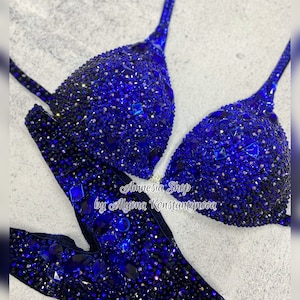 Blue Competition Bikini Set - Rhinestone Fitness - NPC - IFBB - WBFF - Figure Competition Suit - Posing Suit - Sw Bodybuilding